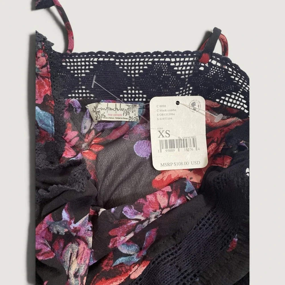 NWT Intimately Free People Sheer Black Floral Nightgown Lace Maxi Size XS